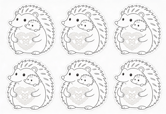 Cute Hedgehog Mom and Baby Heart Outline for Crafts & Graphics