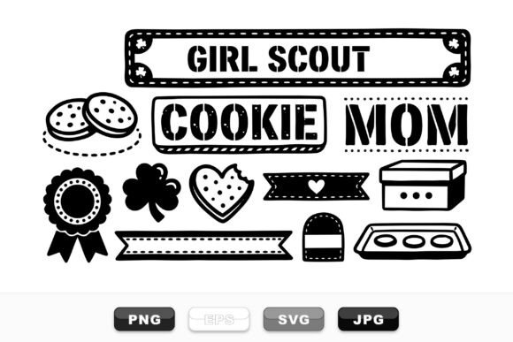 Girl Scout Cookie Clipart Set: A Playful Graphic Asset for Crafts and Local Business Branding