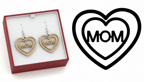 Mom Heart Outline Laser Cut Earring: A Graphic Design Asset for Crafts and Branding