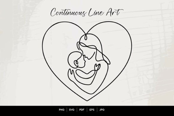 Mother and Child Heart Line Art: A Versatile Graphic for Crafts