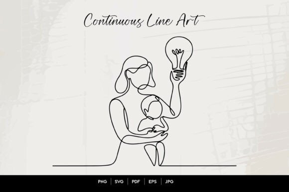 Mother Baby Idea Line Art: A Modern Graphic Design Asset for Branding & Content