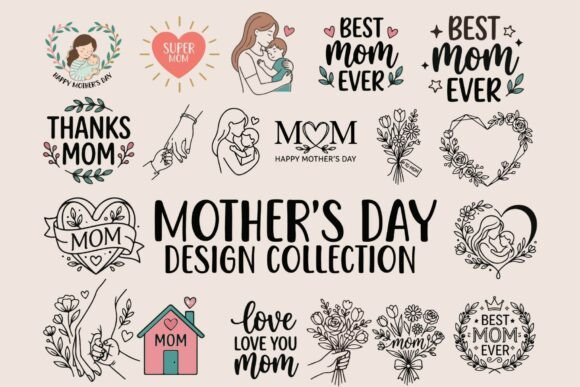 Mother’s Day Floral Quotes Set Design for Website and Editorial Use